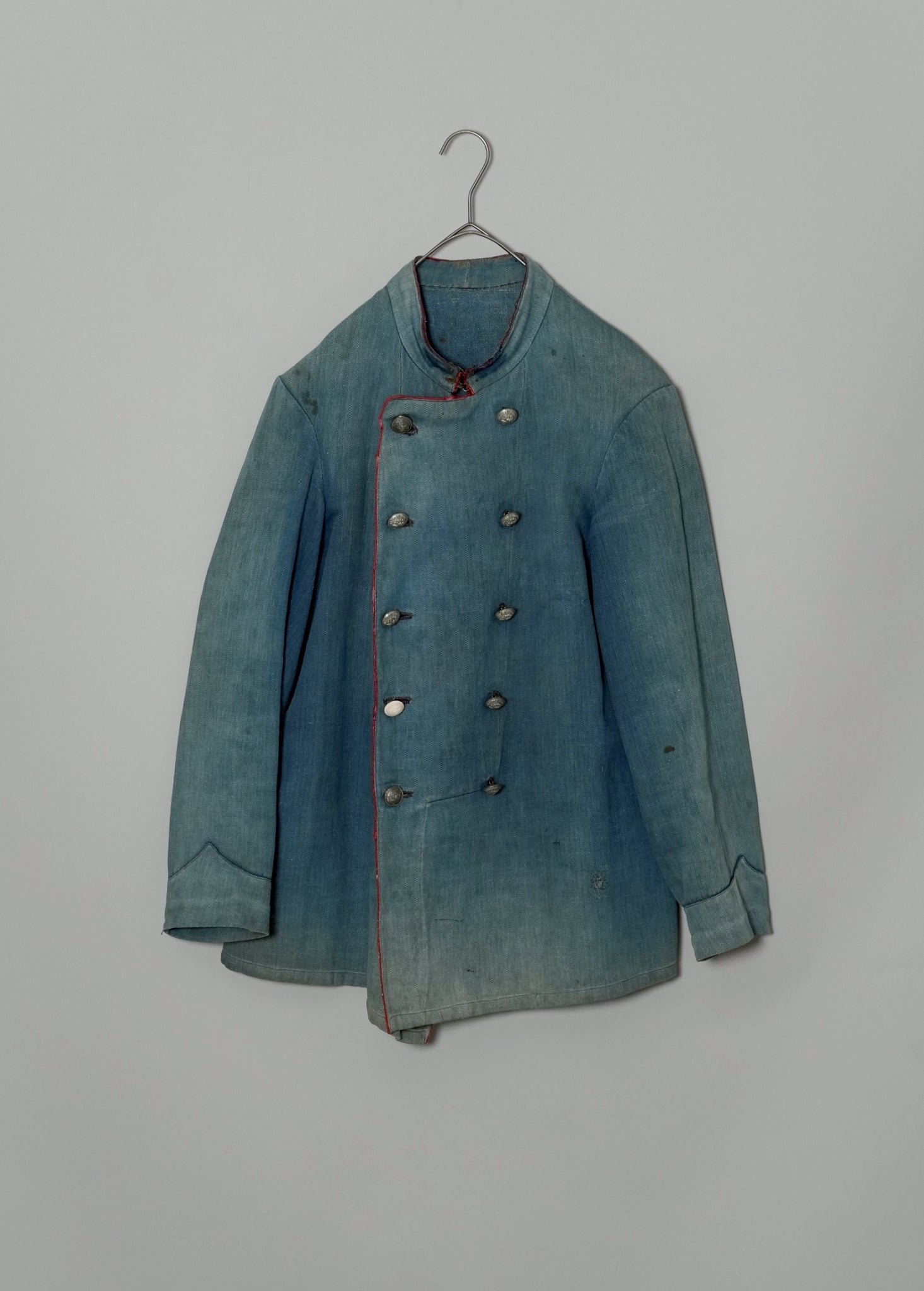 1900's French Antique HBT Indigo linen Fireman Double breasted