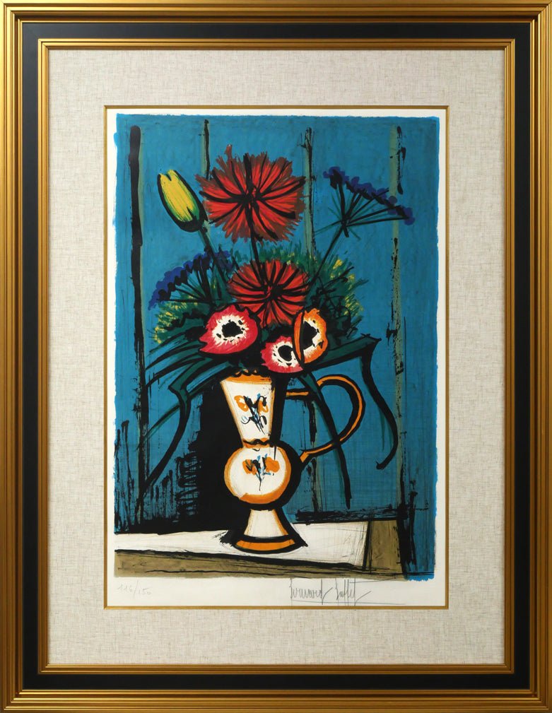 ベルナール・ビュッフェ（Bernard BUFFET）「青い背景の花束