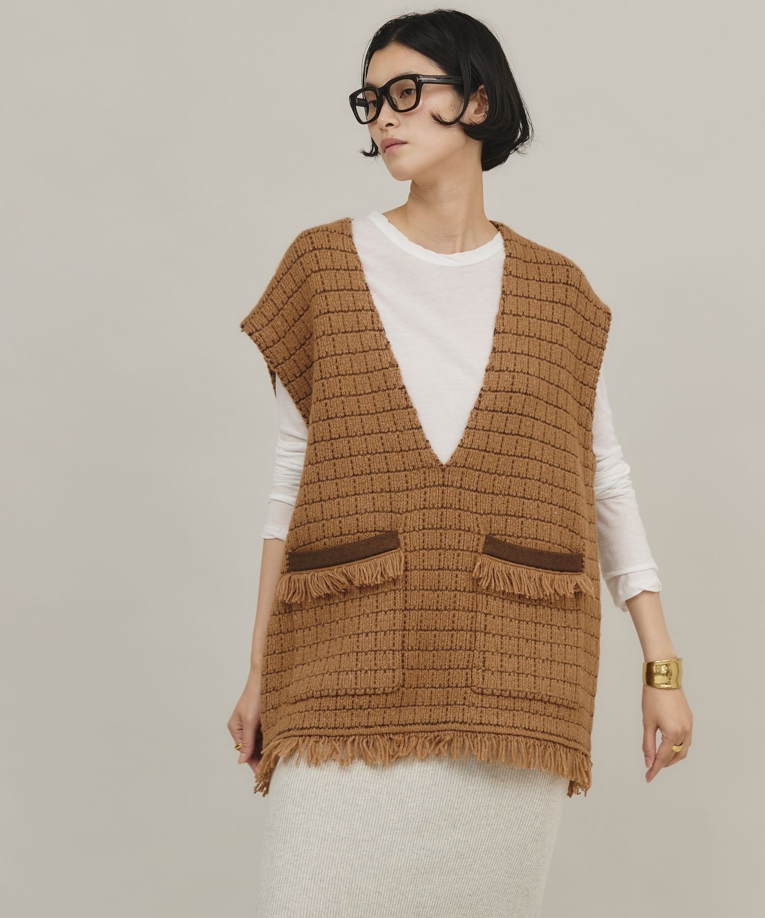 Curensology｜ツイーディフリンジニットベスト | Rakuten Fashion(楽天
