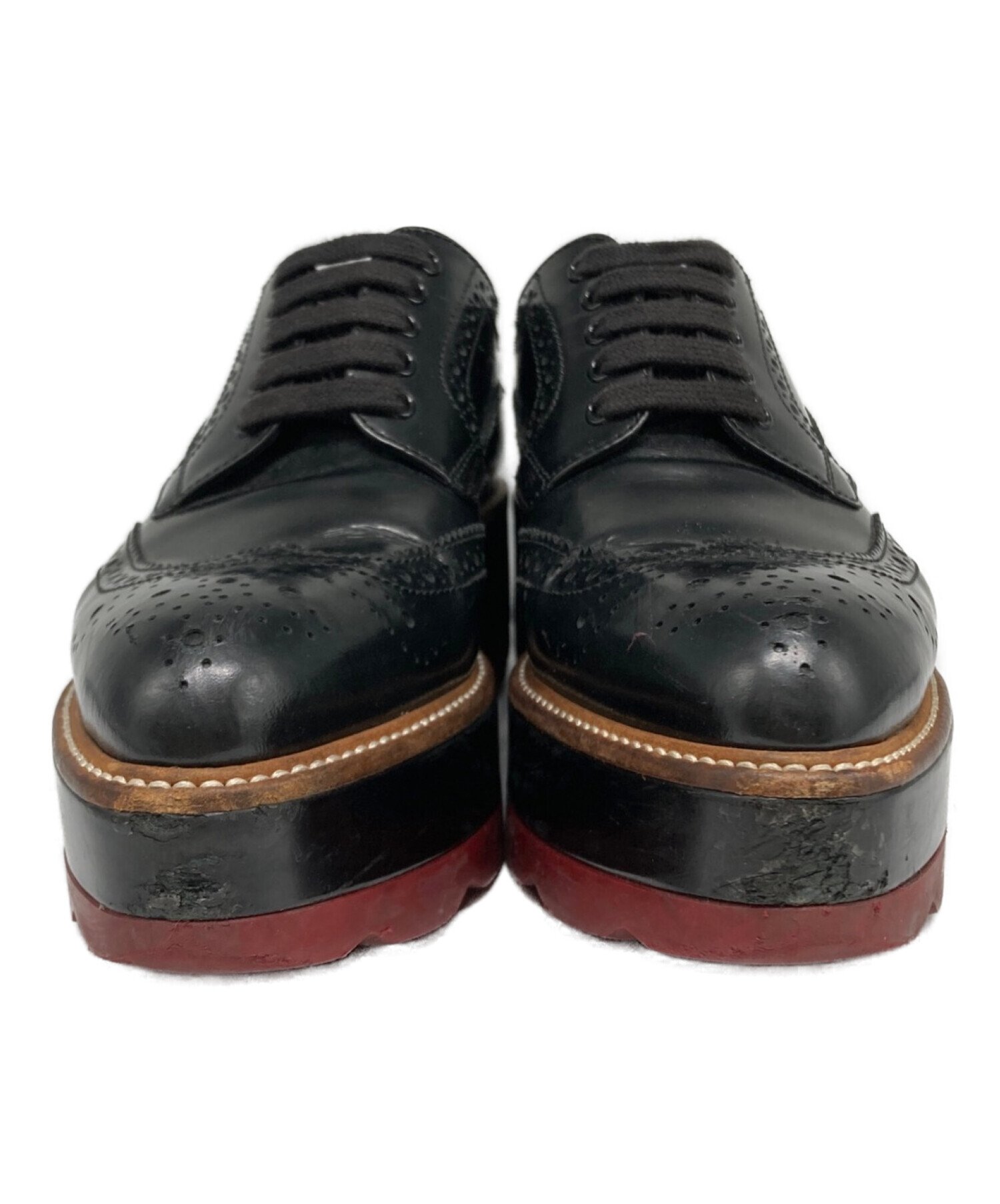 中古・古着通販】PRADA (プラダ) 厚底ウィングチップシューズ ブラック