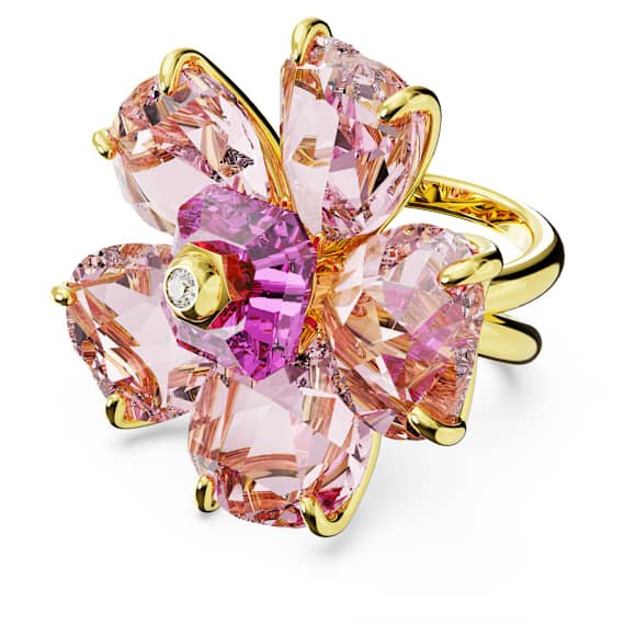 Idyllia cocktail ring, Flower, Pink, Gold-tone plated | Swarovski