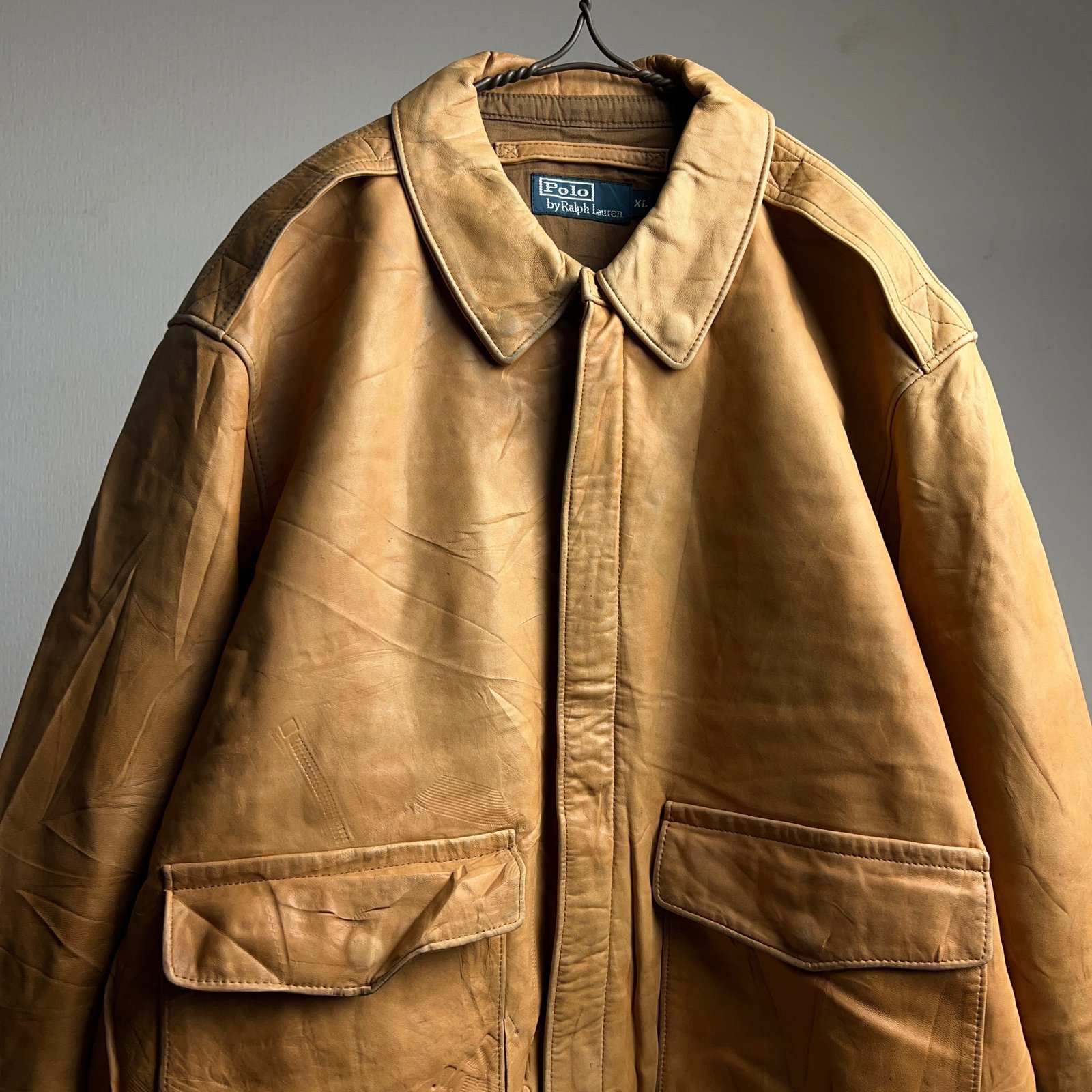 90's~ “Polo by Ralph Lauren” A-2 Leather Jacket SIZE XL 90年代