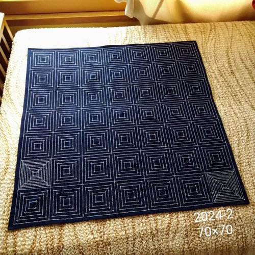 正藍染め刺し子風呂敷 枡刺し模様 その他インテリア雑貨 aokiko