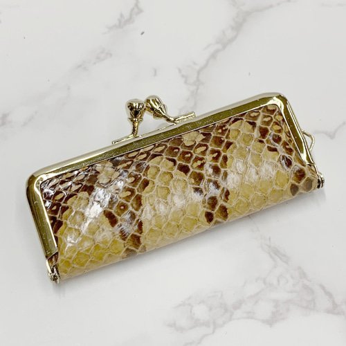 日本製 パイソン 蛇革 上質 ガマグチ 印鑑ケース エキゾチックレザー