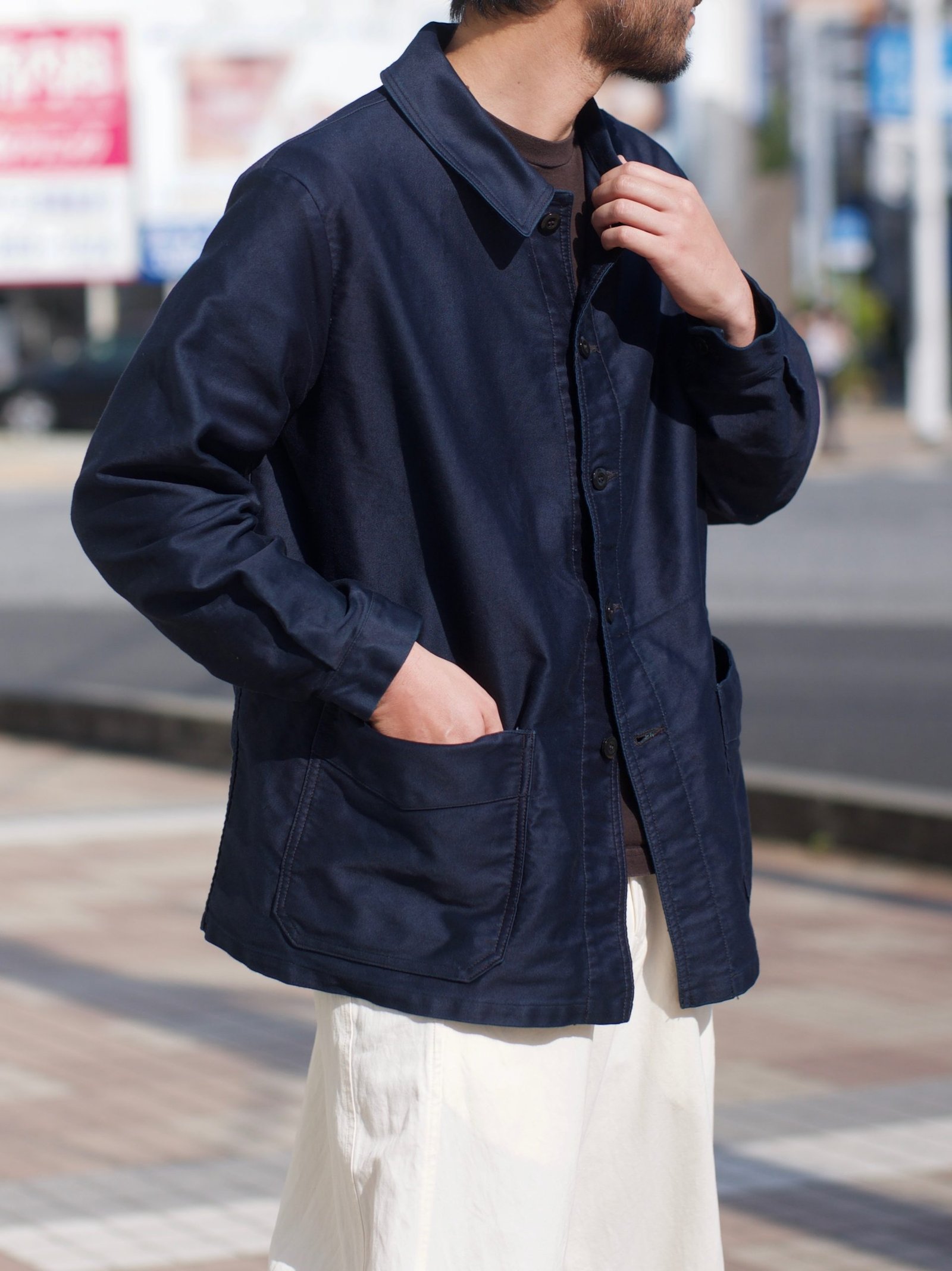 OUTIL ウティ 23ss モーススキン “VESTE THIERS” Black Indigo