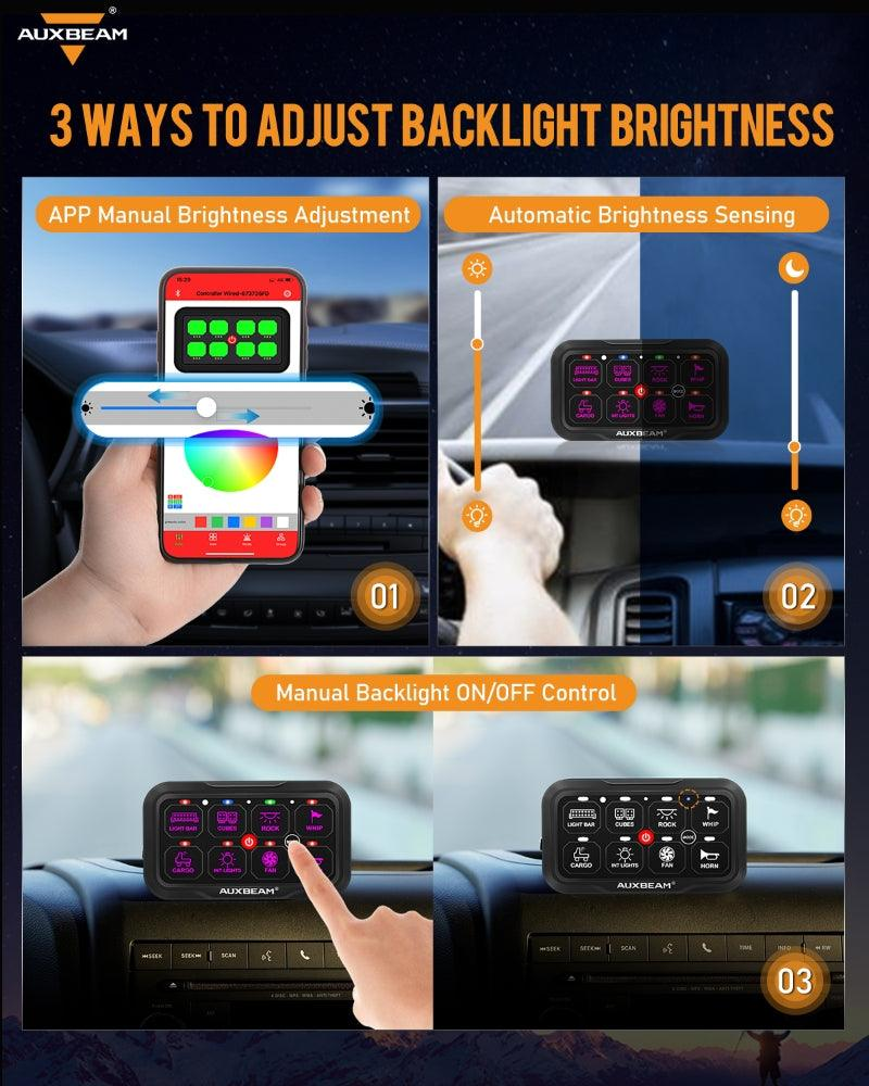 Auxbeam 8 Switch Multifunction RGB Switch Panel with Bluetooth
