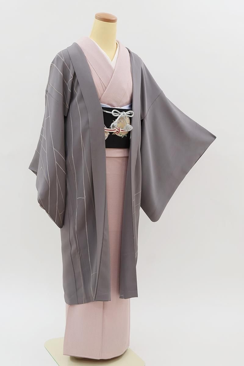 銀座【E-2376】羽織 淡い藤煤竹色 竹の図（羽織紐付）:身丈102/裄67