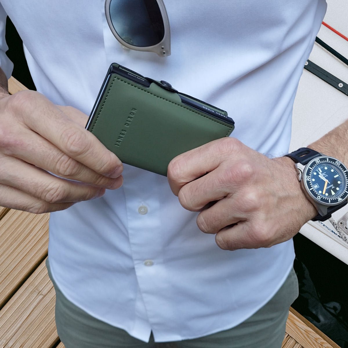 James Dixon Slim RFID Wallet, Green, Nautica, Coin Pocket, Snap