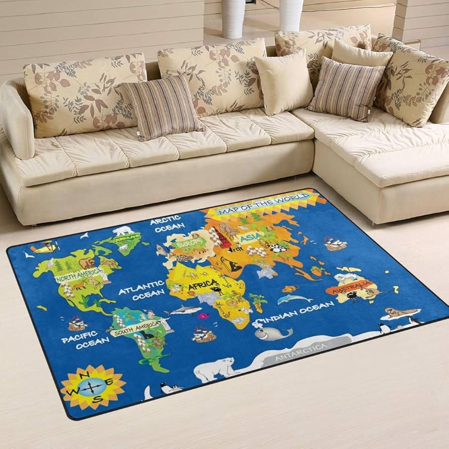 Amazon | SUKAU ラグマット 世界地図 マップ柄 洗える 滑り止め付 100