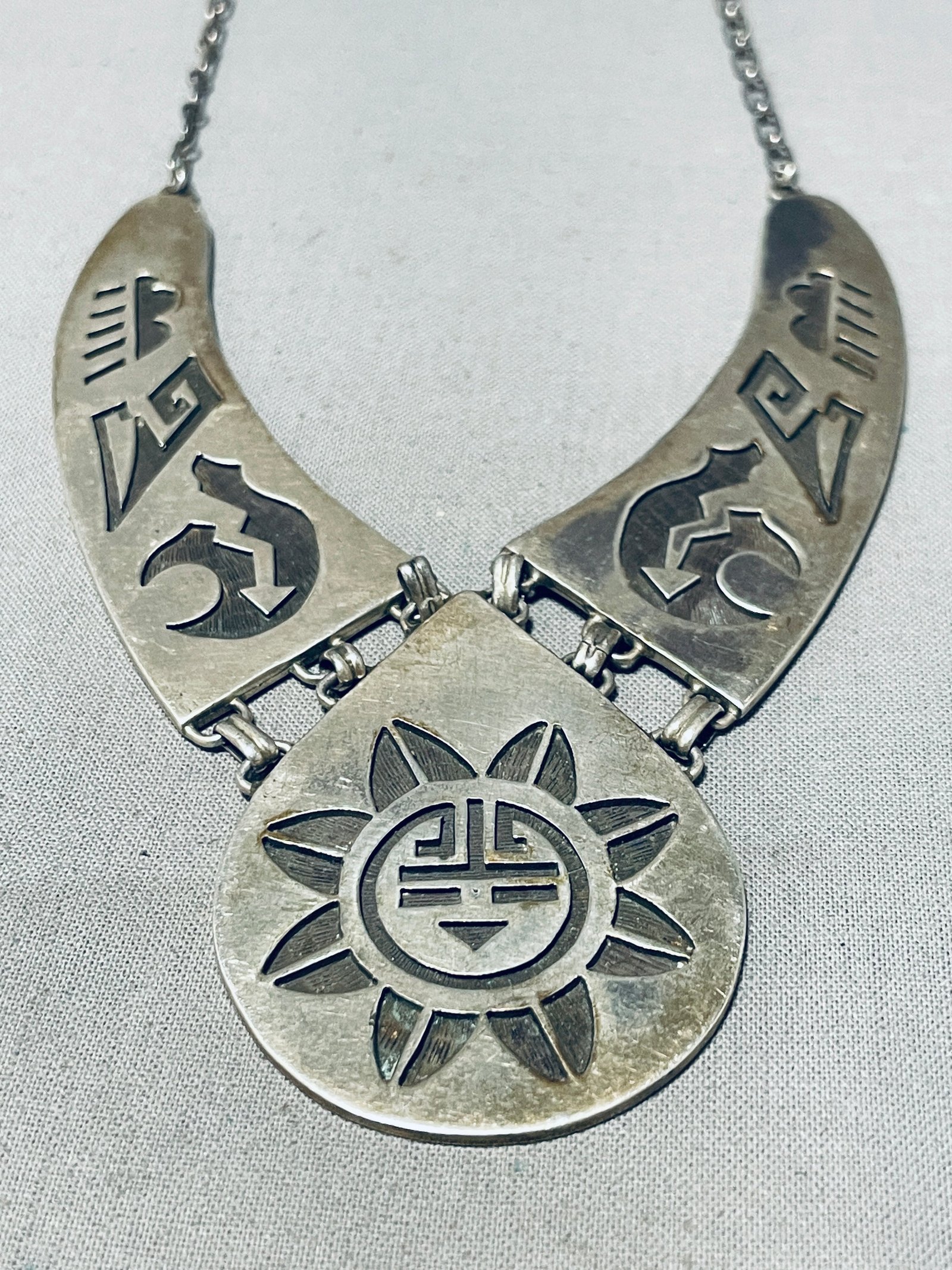 Rare Vintage Native American Hopi Sterling Silver Chiseled Overlay