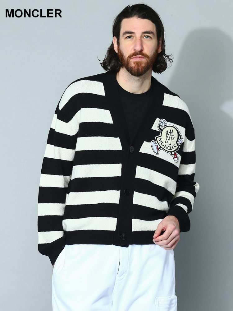 MONCLER (モンクレール) ロゴワッペン ボーダー ニットカーディガン